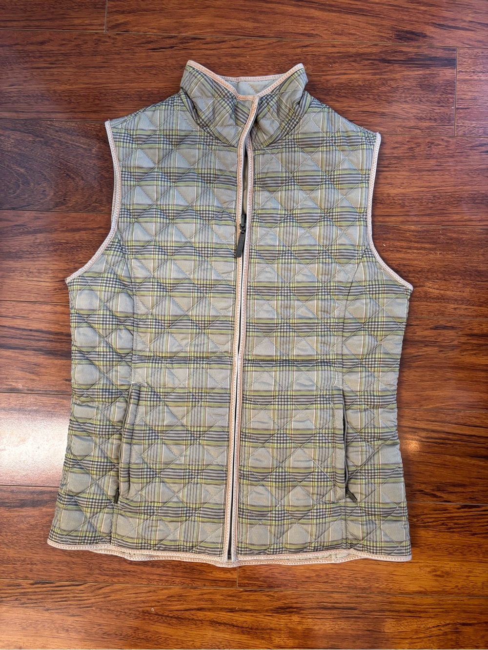 Carole Little Reversible Plaid Vest in Green and Tan